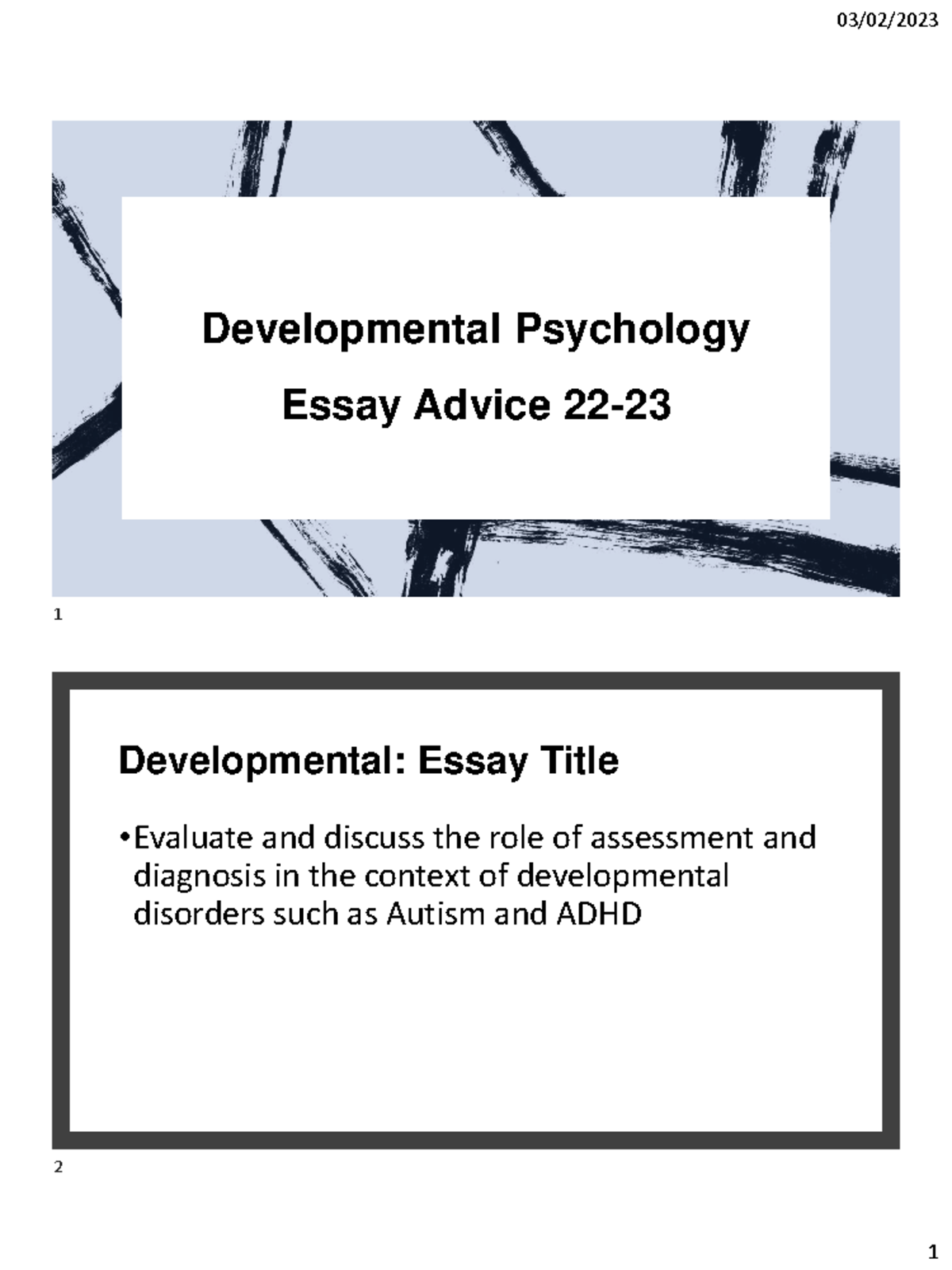 Developmental Essay Advice 2022-23 - Developmental Psychology Essay ...