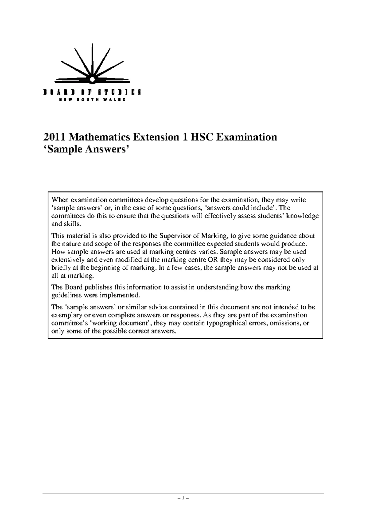 2010 HSC Mathematics Extension 1 Exam Paper - Complete Solutions - Studocu