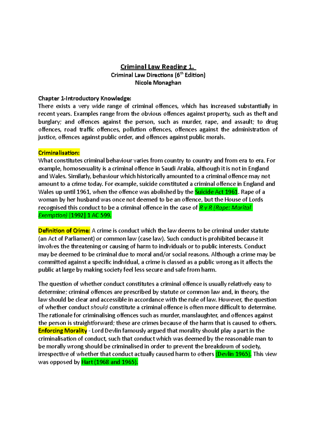 Criminal Law Reading 1: Key Concepts and Legal Principles - Studocu