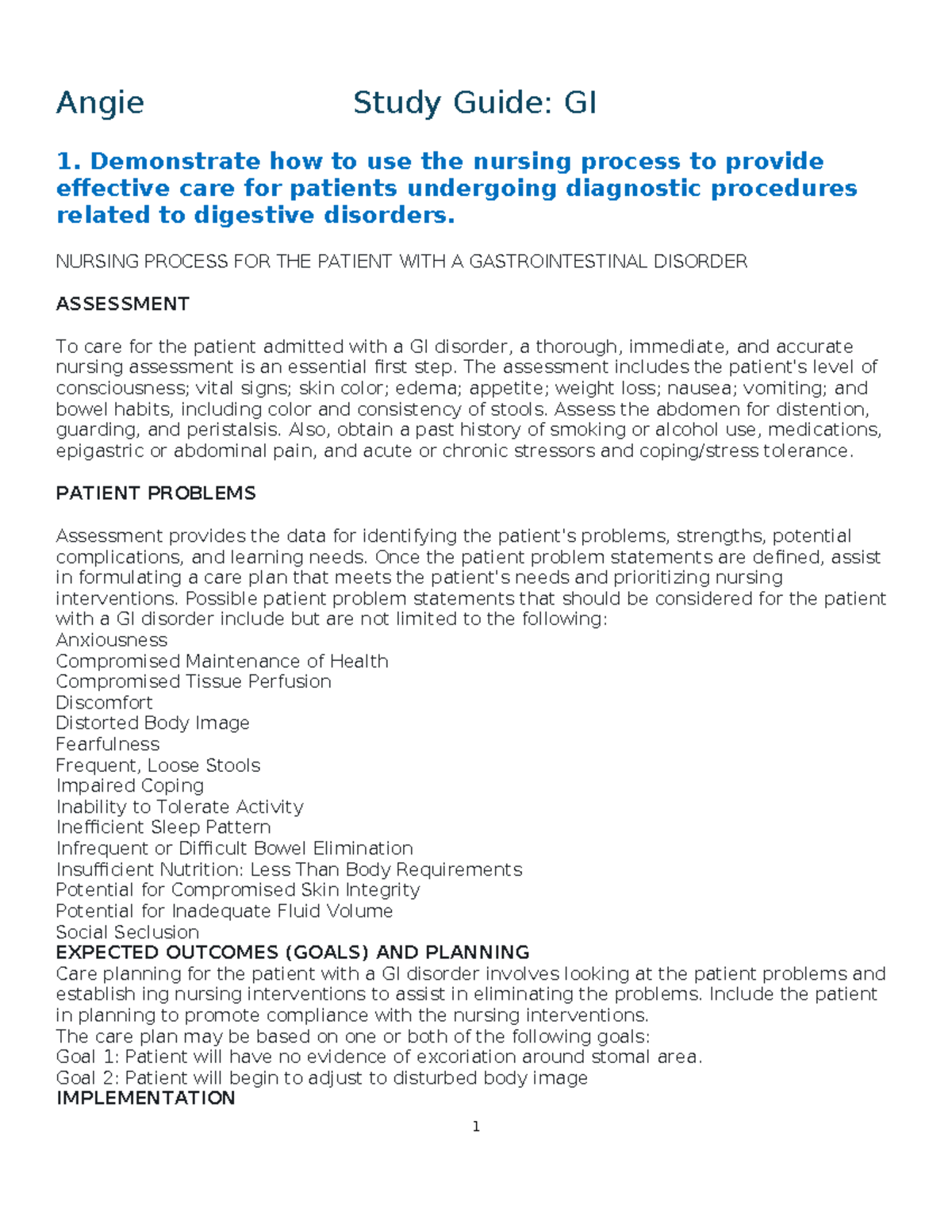 Adult Health Nursing NURS-305 GI Disorders Study Guide & Answers - Studocu