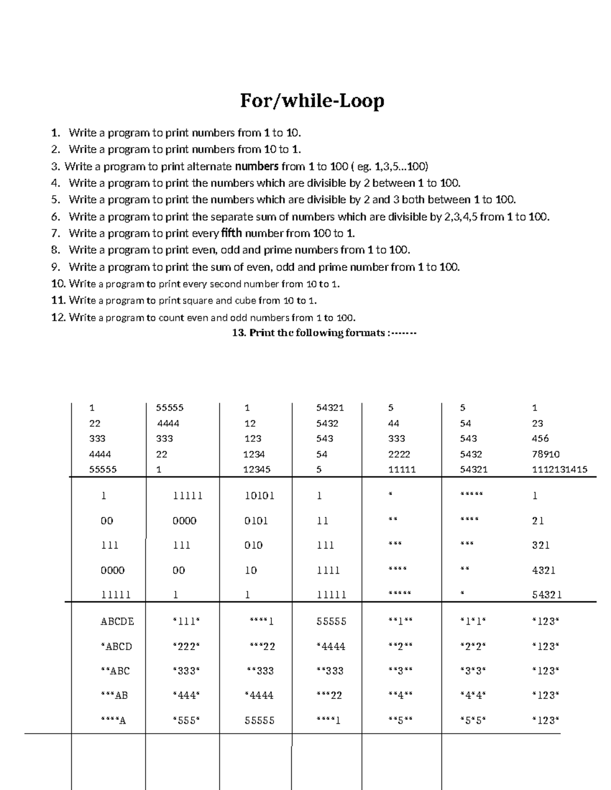 Assignment 2(WT)3rd Year - For/while-Loop 1. Write a program to print ...