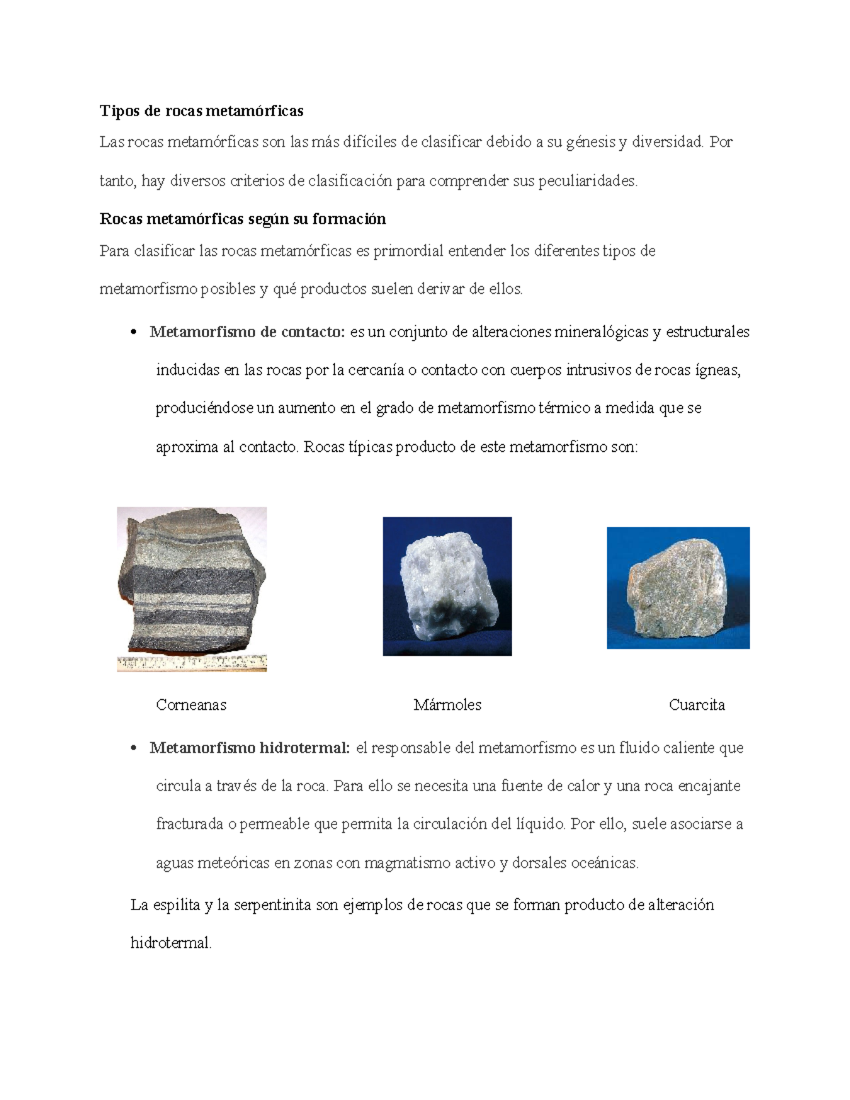 Clasificación y Tipos de Rocas Metamórficas: Un Estudio Detallado - Studocu