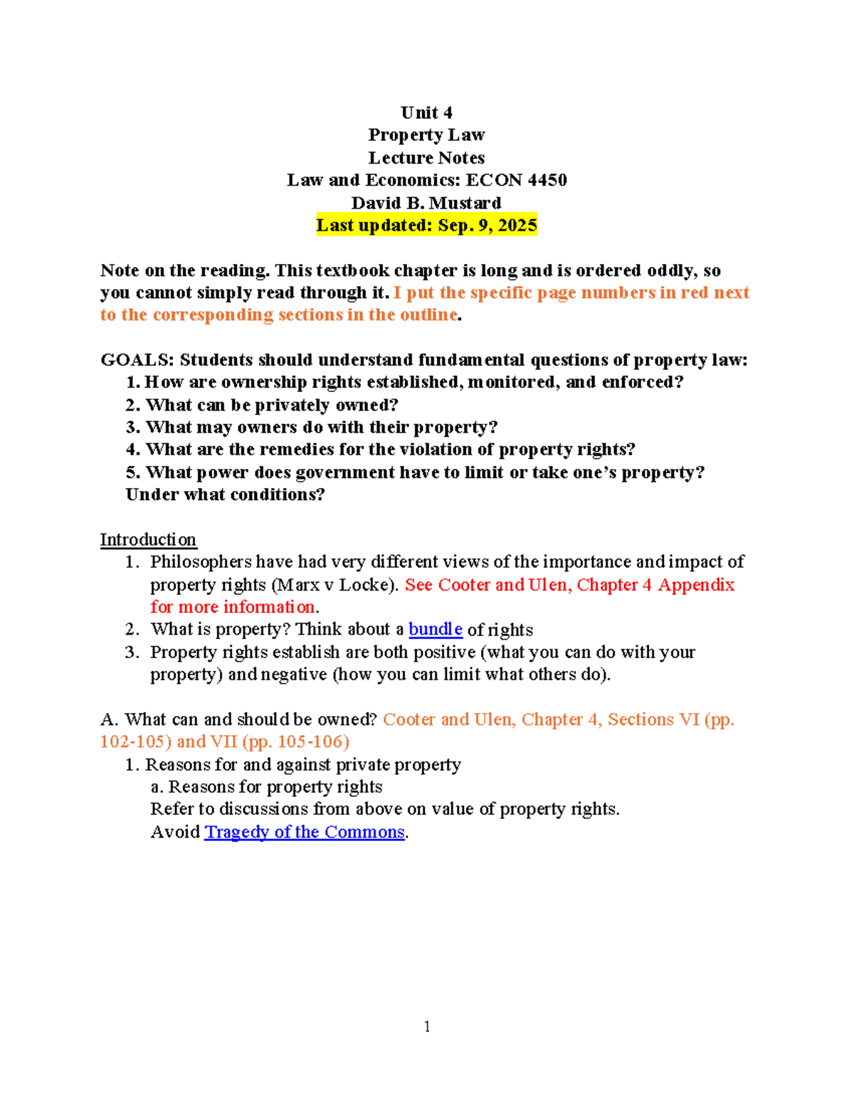 Property Law Lecture Notes: ECON 4450 - Unit 4 Overview & Key Cases ...