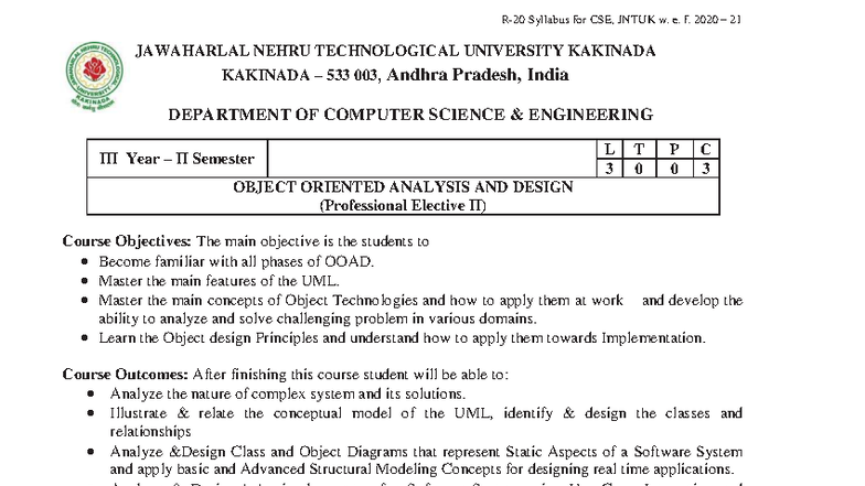 CSE Syllabus: Object Oriented Analysis & Design (2020-21) - Studocu