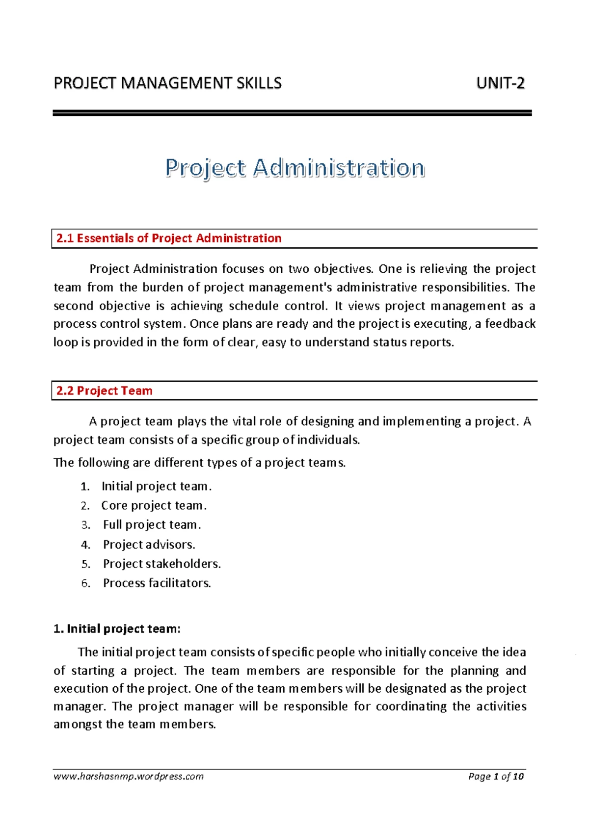 Project Management Skills: Unit 1 Notes Overview and Key Concepts - Studocu