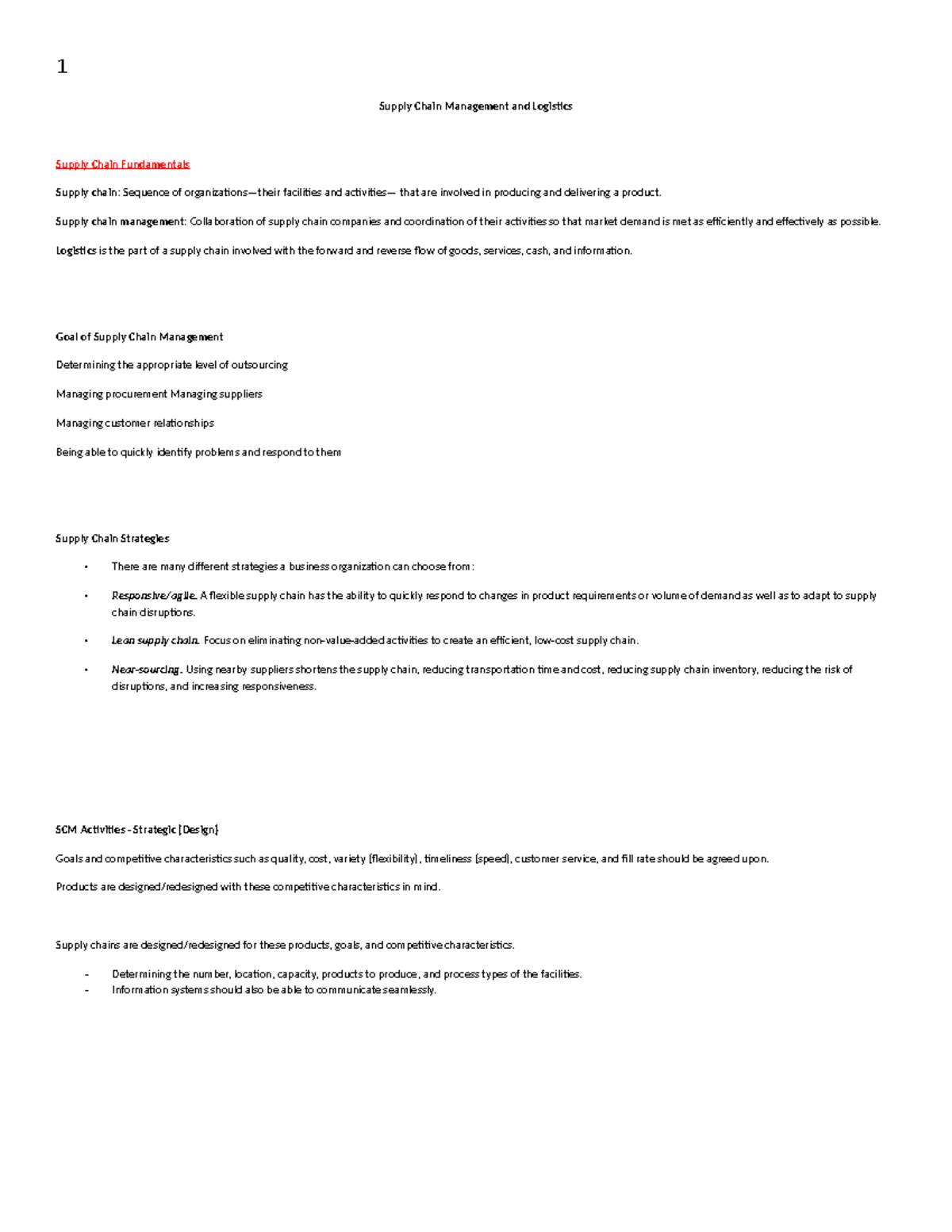 Comm 227 - Supply chain management notes and summary - Studocu