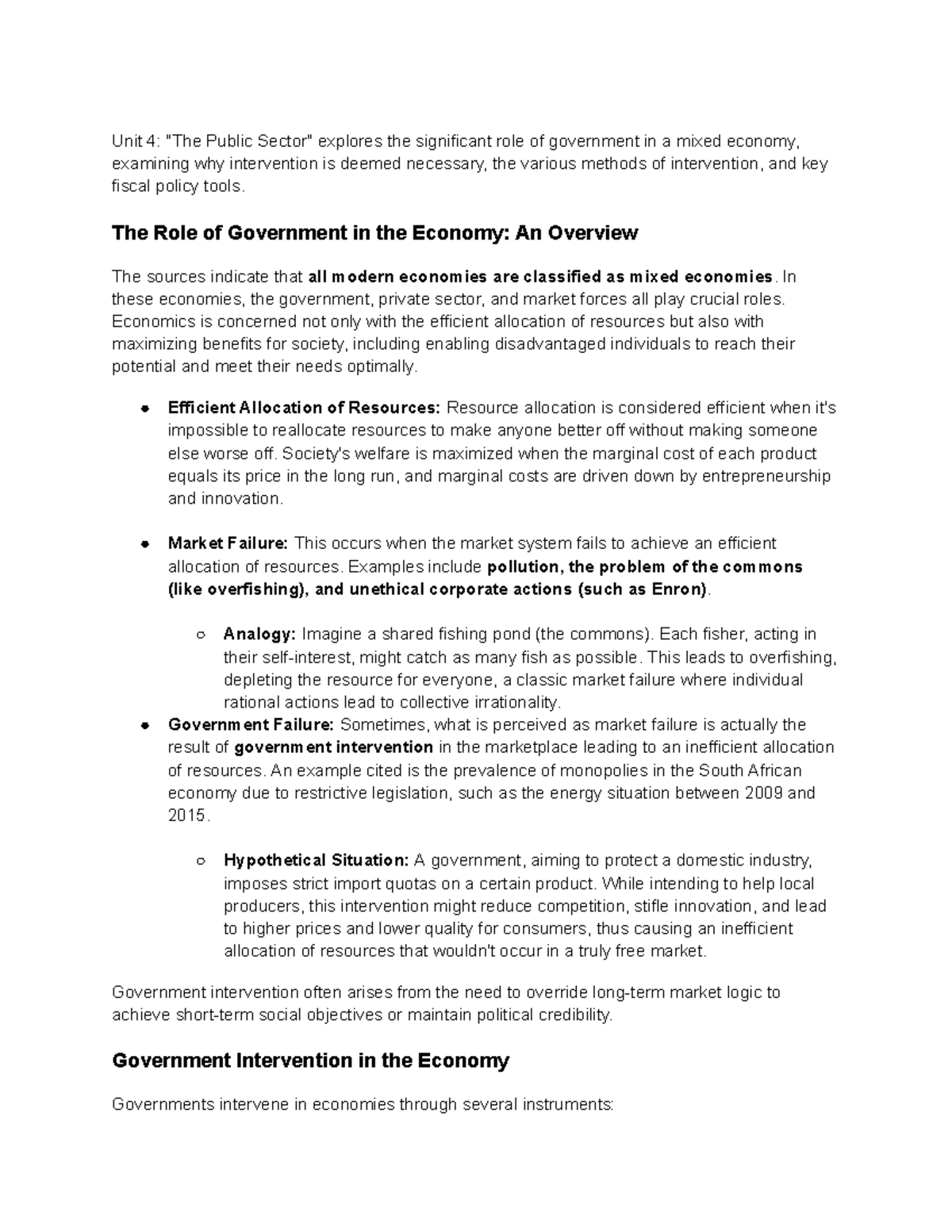 Macro Unit 4: The Role of Government in a Mixed Economy - Studocu