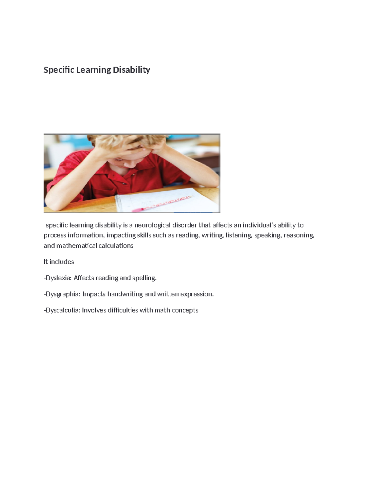 Specific Learning Disabilities and Related Impairments - Assignment ...