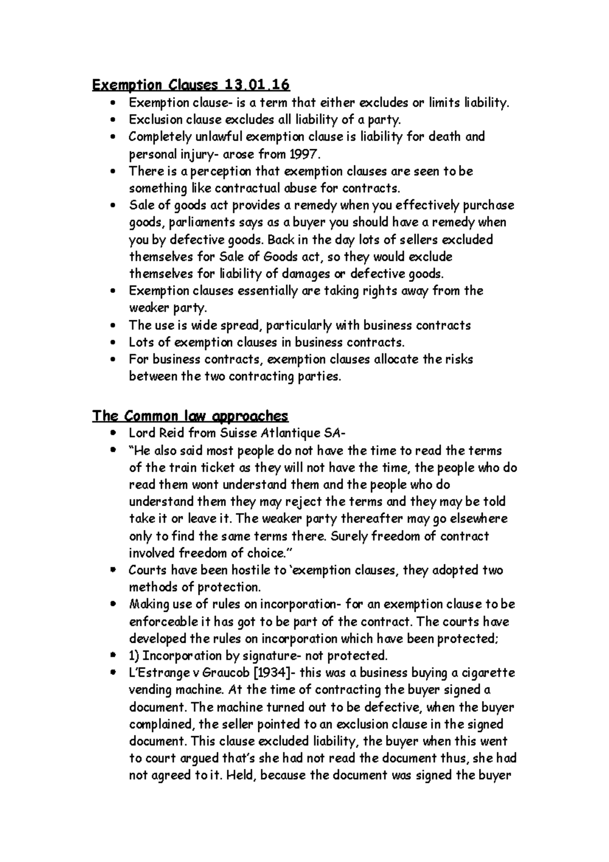 Contract Lecture - Exemption Clauses 13. Exemption clause- is a term ...