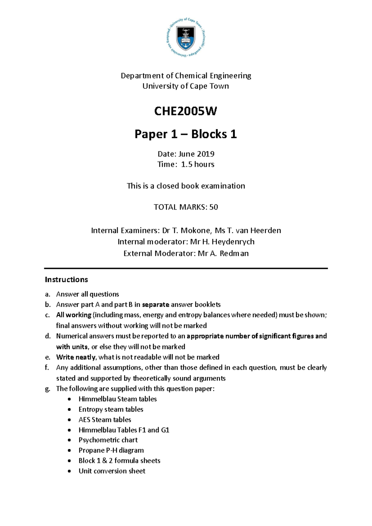 2019 Exam B1 B2 - exam - Department of Chemical Engineering University ...