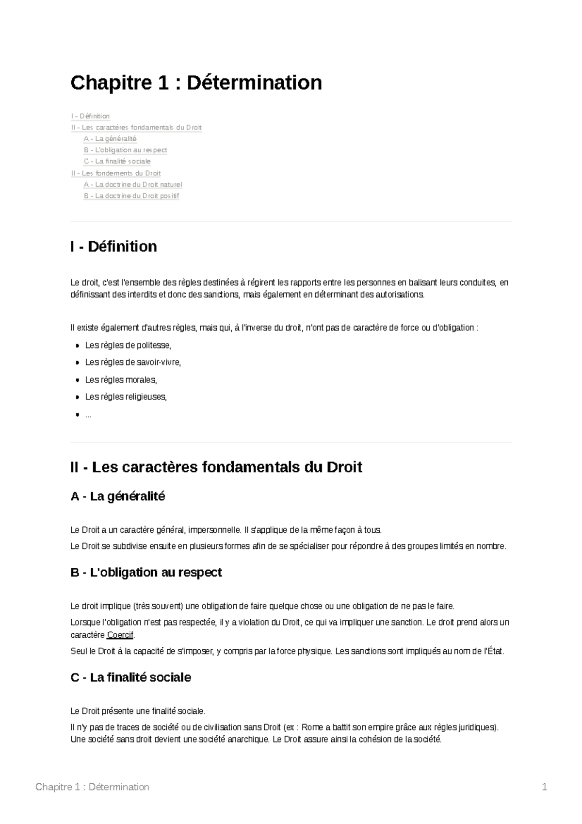 Introduction au Droit : Chapitre 1 - Détermination et Fondements - Studocu