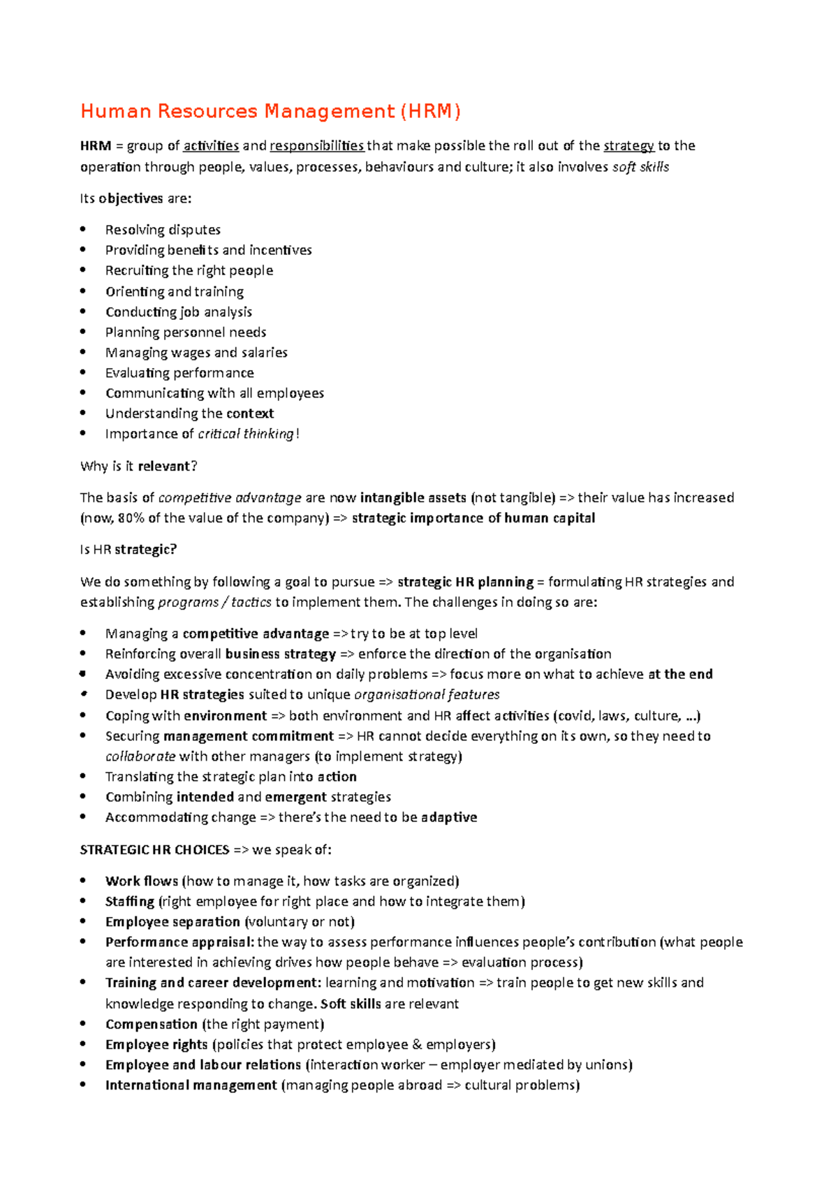 HRM 101 - Comprehensive Course Notes on Human Resources Management ...