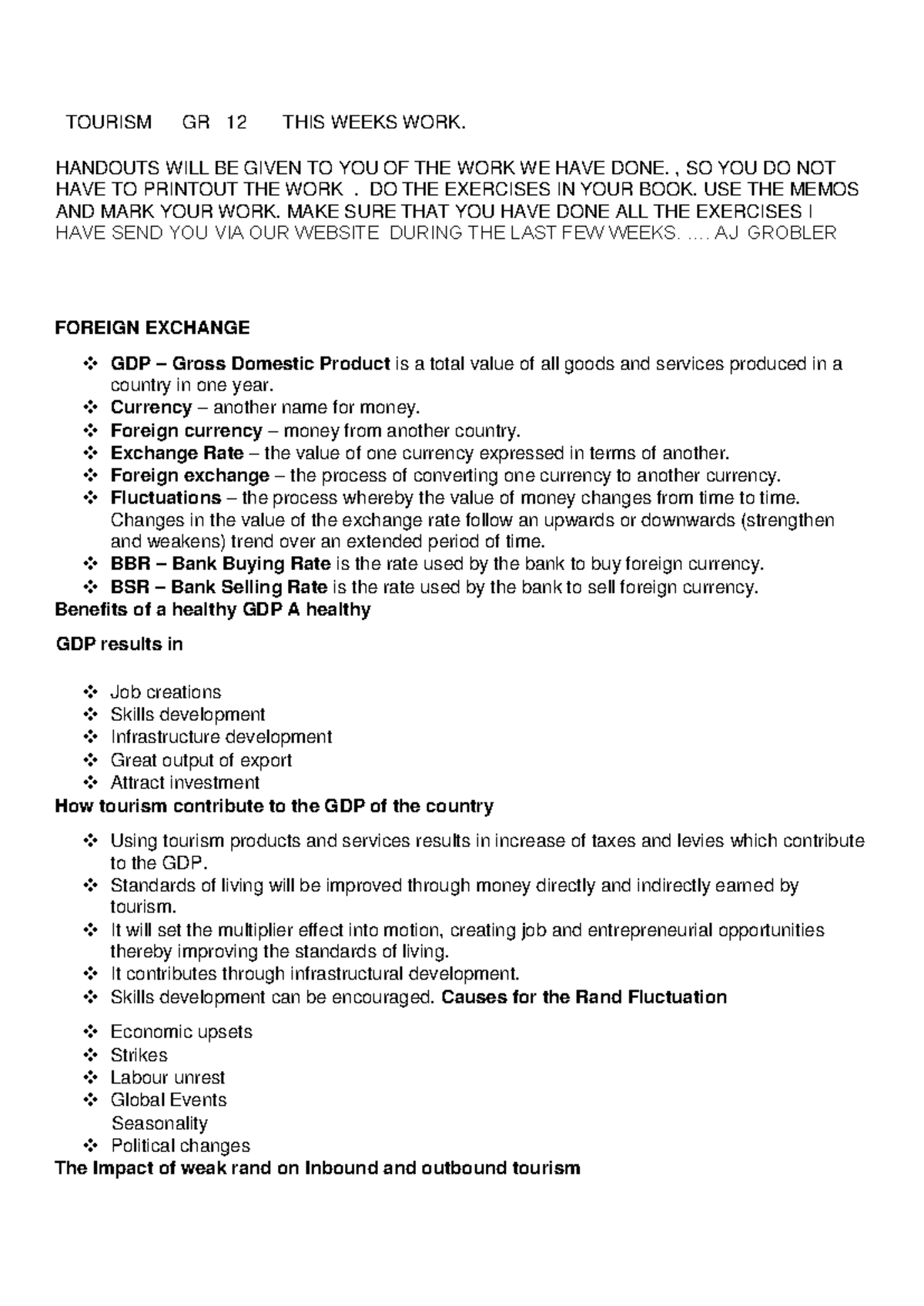 TOURISM GR 12: COMMUNICATIONS IN TOURISM HANDOUTS & EXERCISES - Studocu