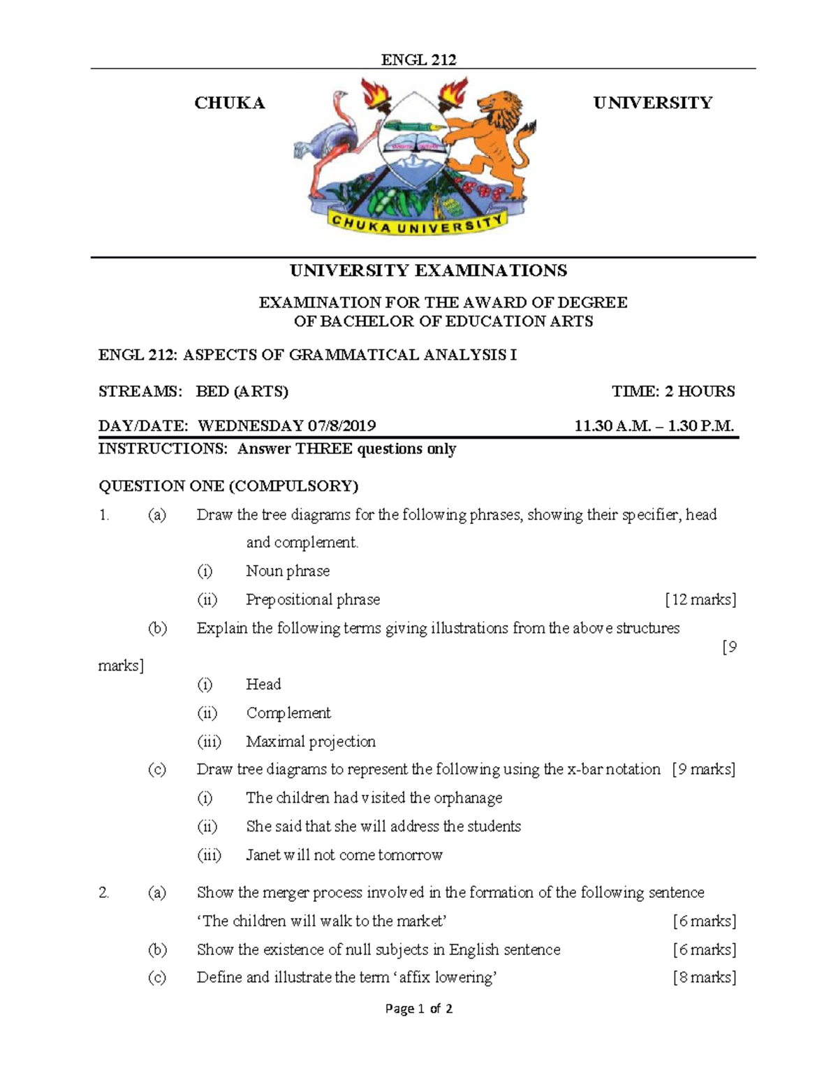 ENGL 212 - Revision Notes for Grammatical Analysis I Exam - Studocu