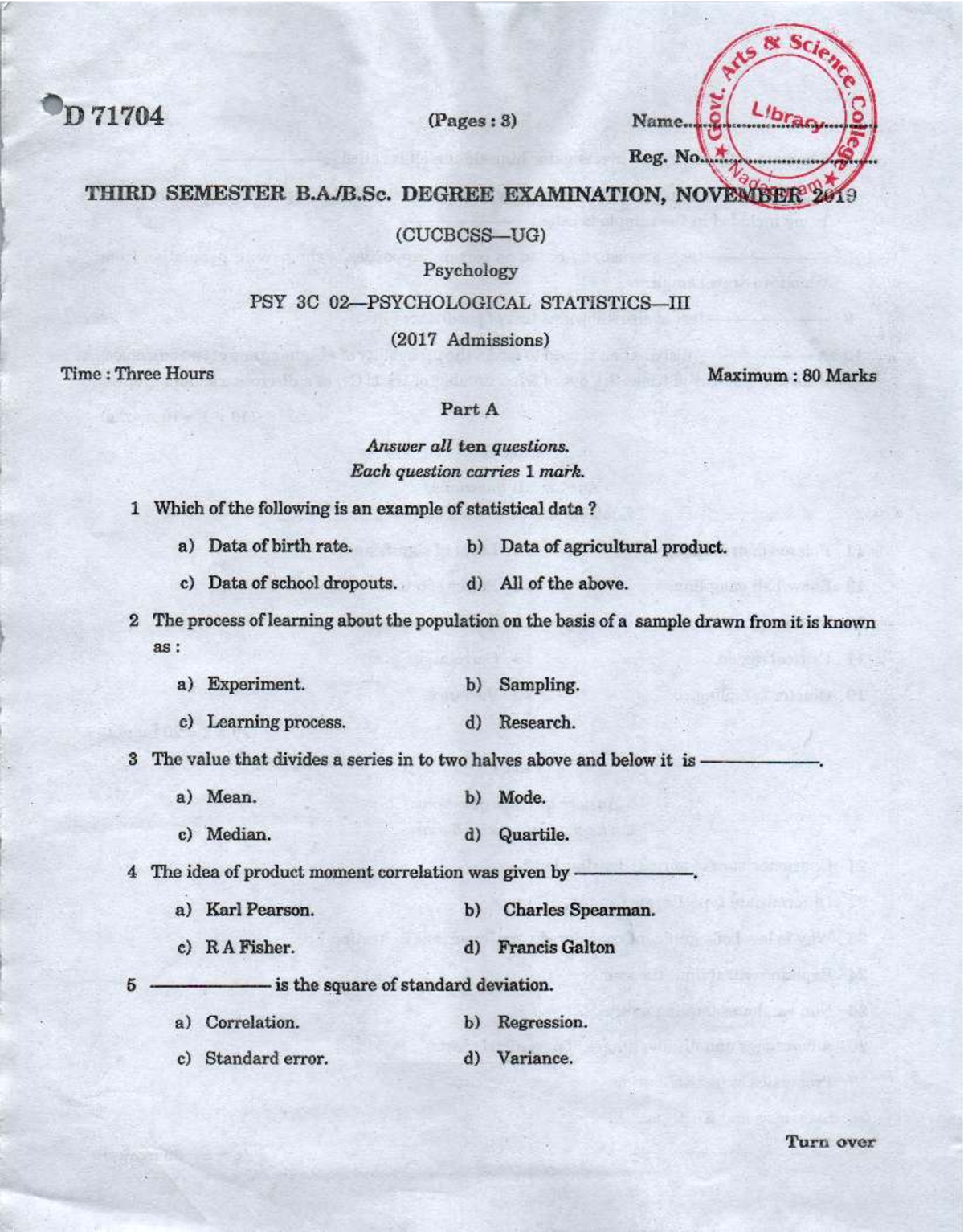 PSY 3C 02 - Statistics Final Exam Questions and Answers - Studocu