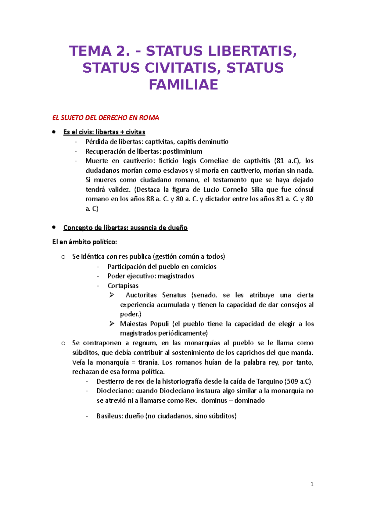 Apuntes sobre el Status Libertatis y Status Civitatis en Derecho Romano ...