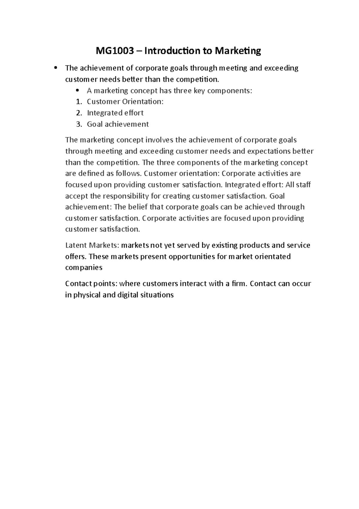 MG1003 - Intro to Marketing Lecture 1 Notes: Key Concepts Explored ...