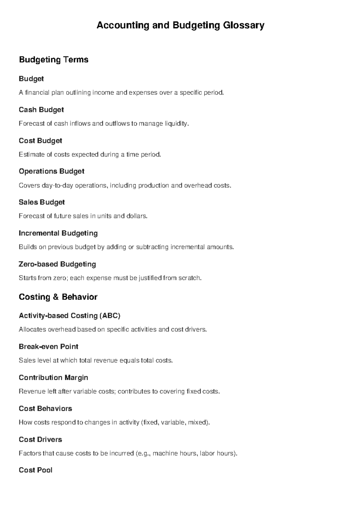 Accounting and Budgeting Glossary: Key Terms and Definitions - Studocu