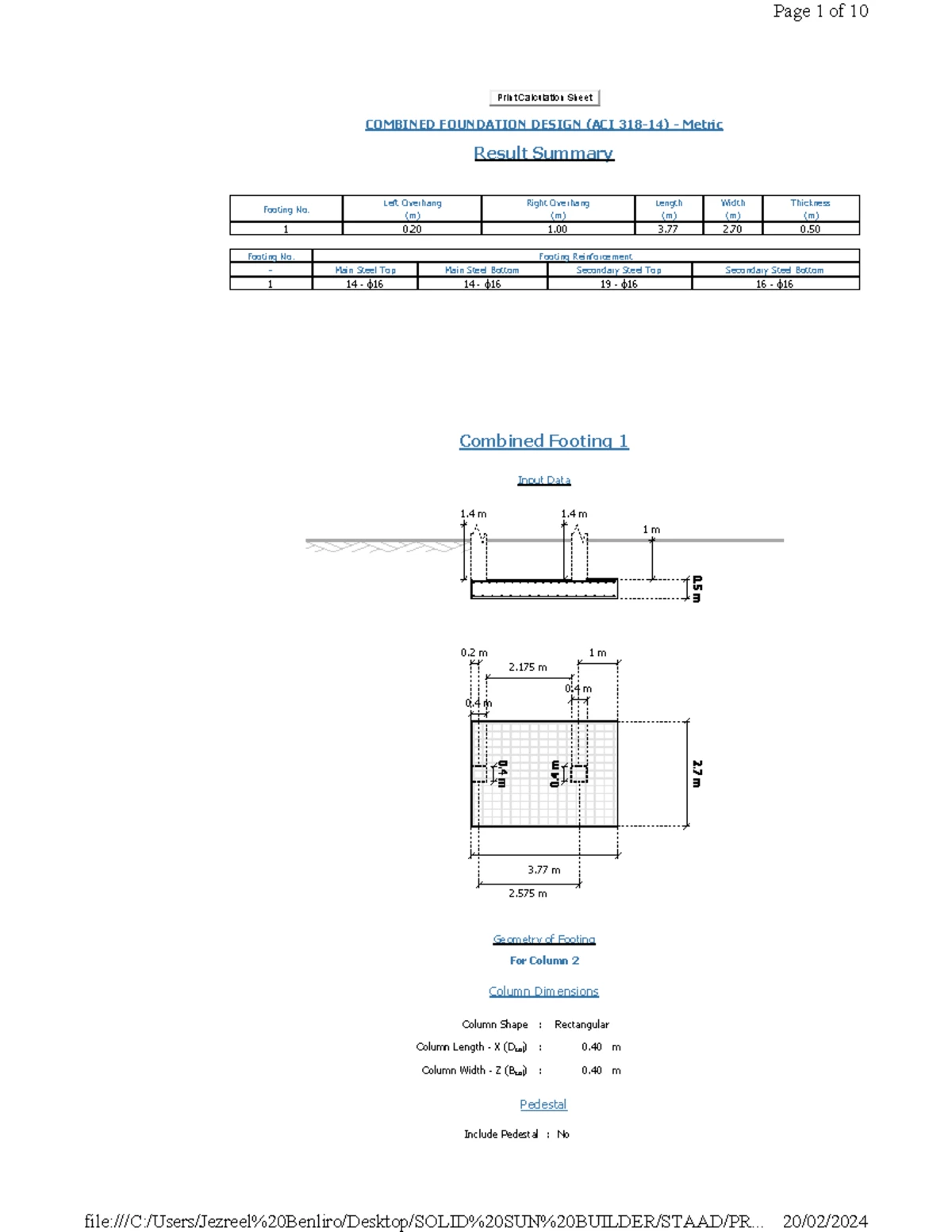 Combined Foundation Design Summary (CF-2) - Calculation Sheet - Studocu