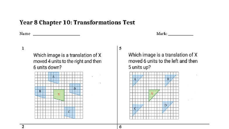 Year 8 Transformations Test (Standard) 2024 - Studocu