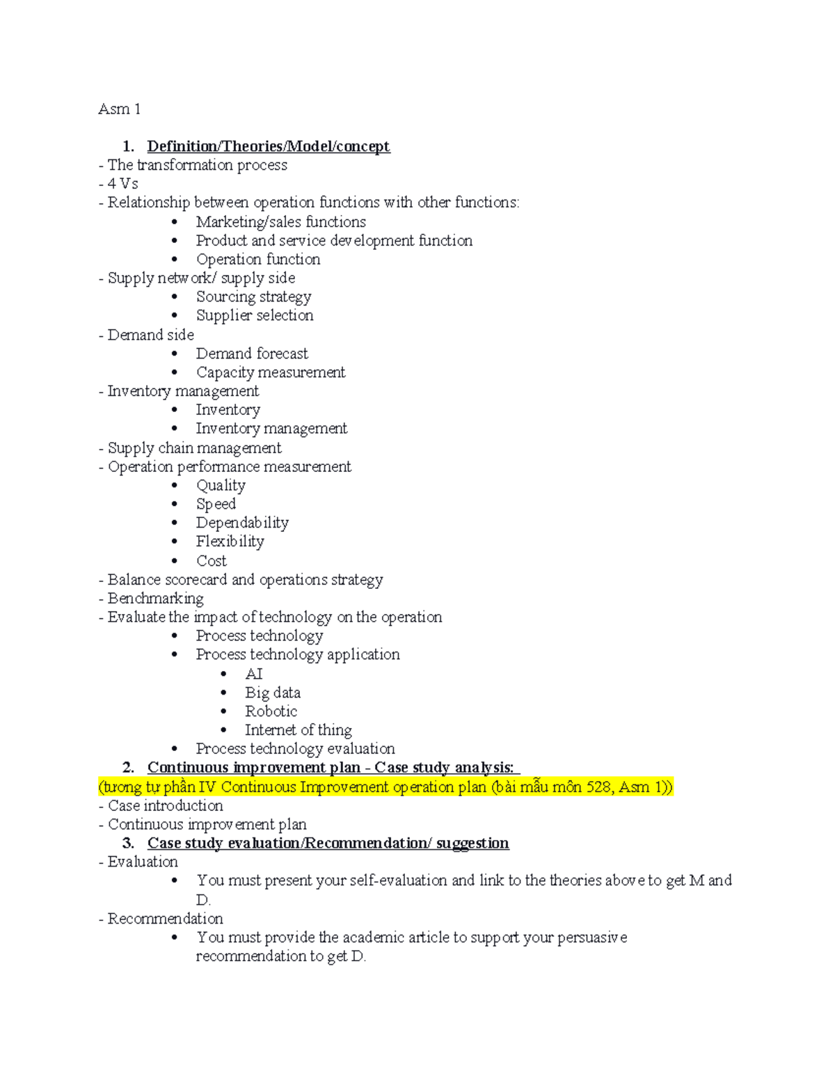 Asm 1 - 5078 - Comprehensive Outline for Operations Management - Studocu