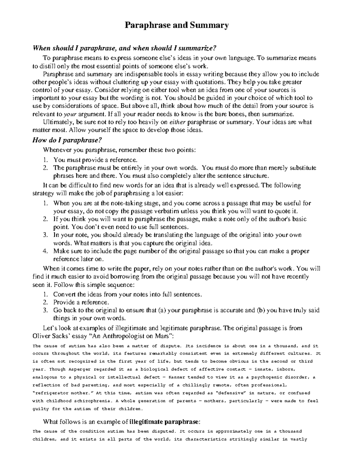 Paraphrase - Paraphrasing notes - Paraphrase and Summary When should I ...