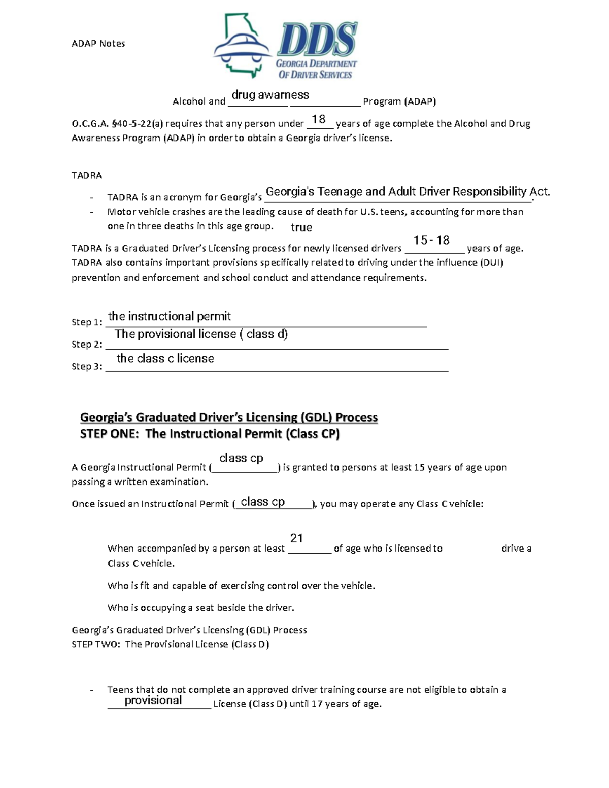 ADAP Outline: Alcohol and Drug Awareness Program for Georgia Drivers ...