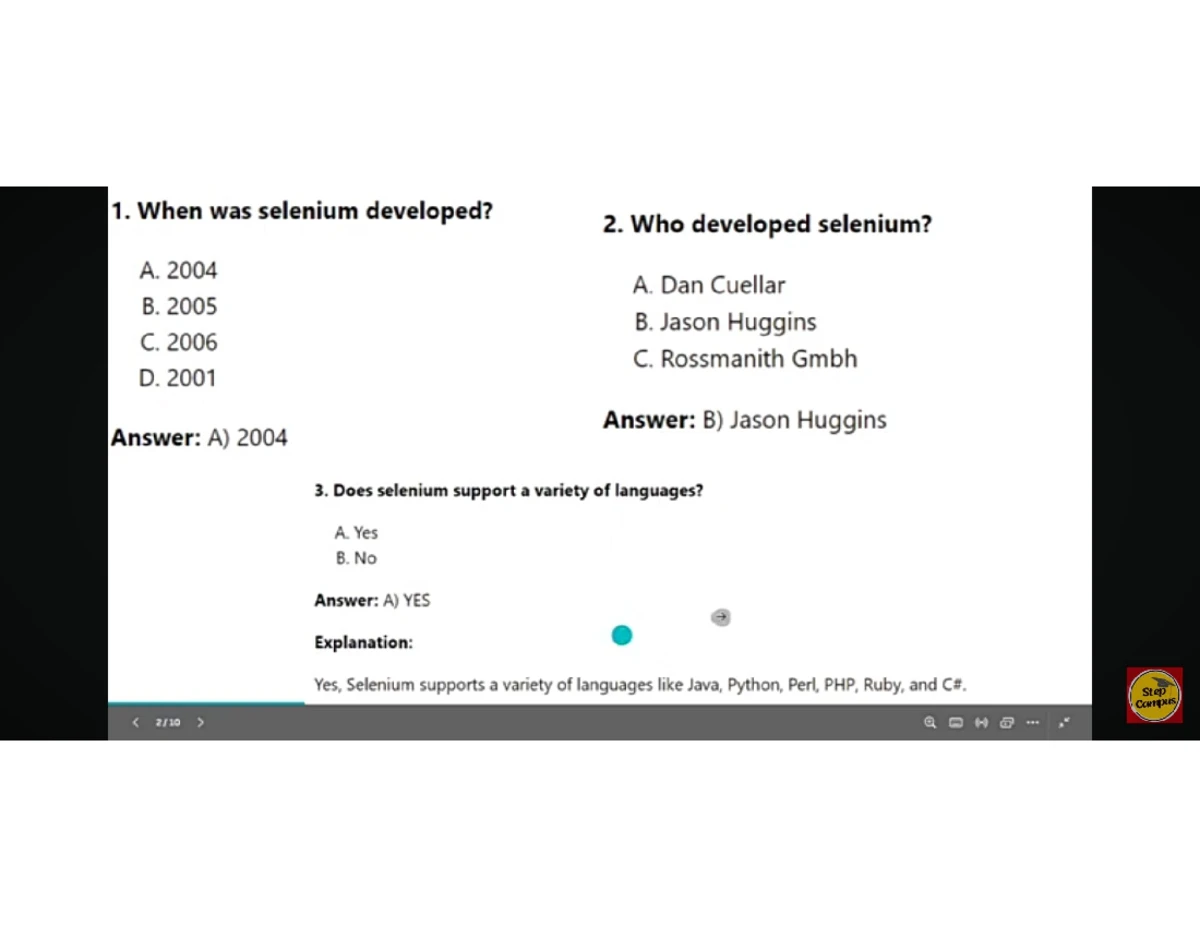 Selenium MCQs with Answers for 45-Day Coding Challenge - Studocu