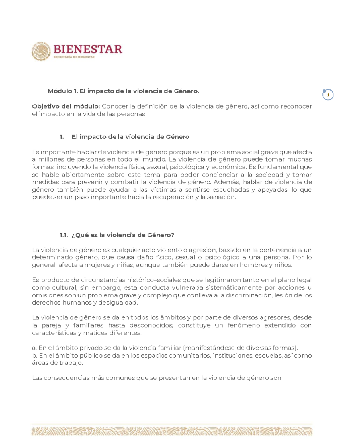 Módulo 1: Impacto y Consecuencias de la Violencia de Género - Studocu