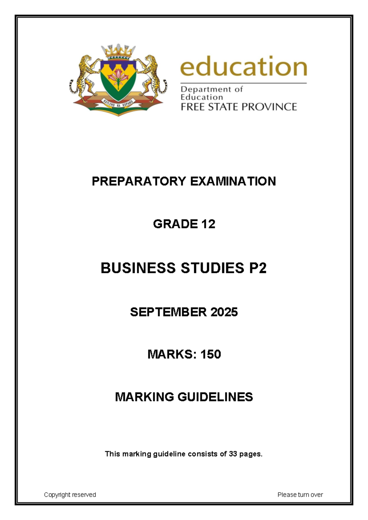 Business Studies P2 Grade 12 Prep Exam 2025 Marking Guidelines - Studocu