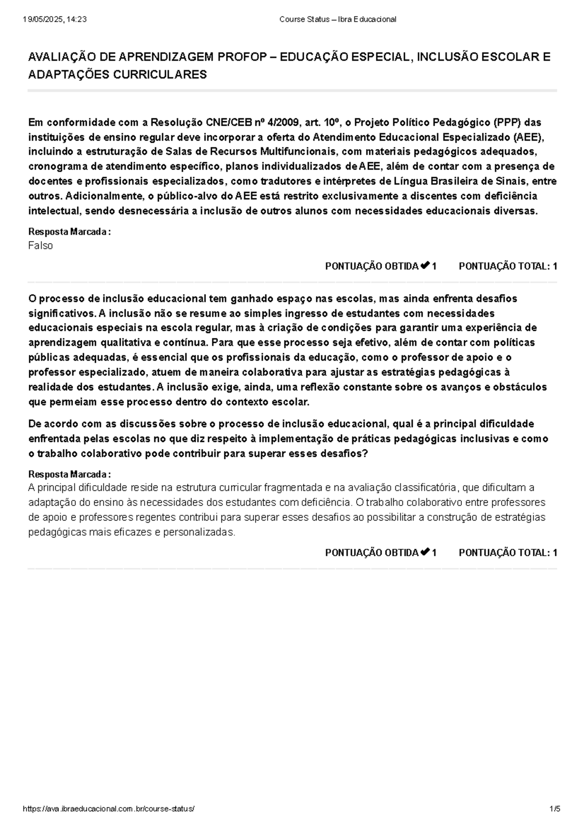 Avaliação de Aprendizagem Profop: Educação Especial e Inclusão Escolar ...