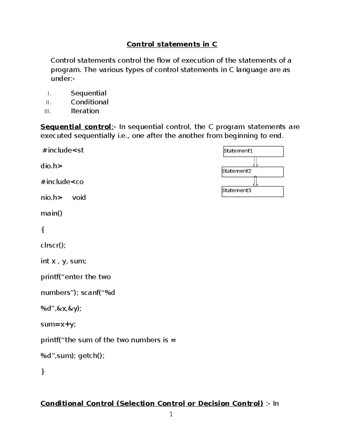C-Control Statements: Comprehensive Notes on Execution Flow - Studocu