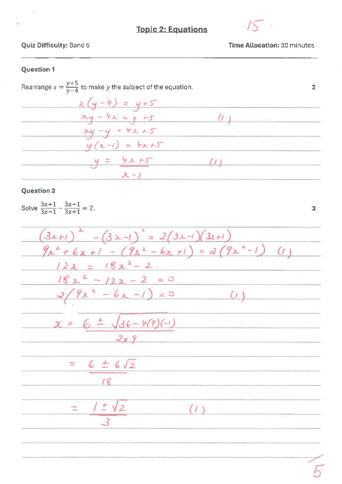 2024 BGHS YR11 Math Ext AT2 Solutions: Q1-5 Analysis - Studocu