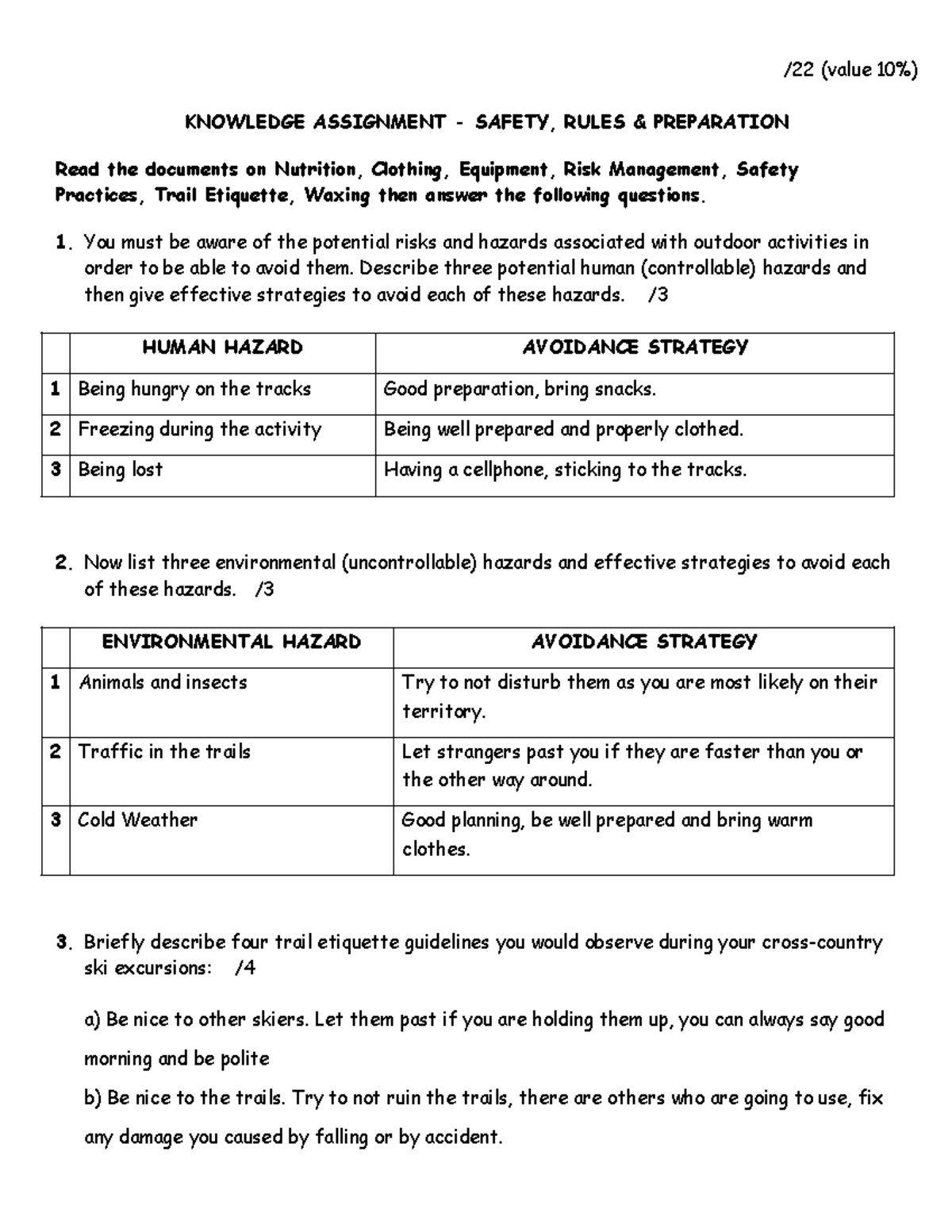 Knowledge Assignment: Safety Rules for Skiing Class (SKI101) - Studocu