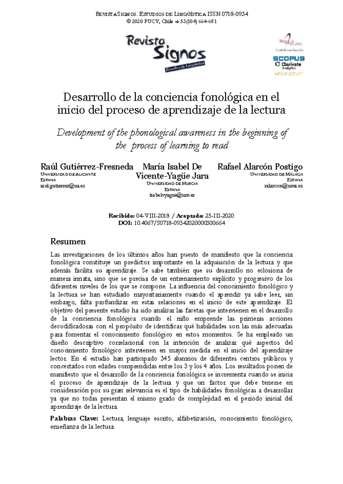 Desarrollo de la Conciencia Fonológica en el Aprendizaje de la Lectura ...