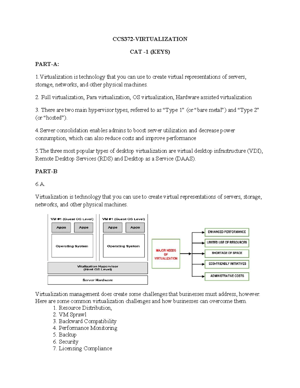 CAT 1 Keys: Understanding Virtualization Technologies and Types - Studocu