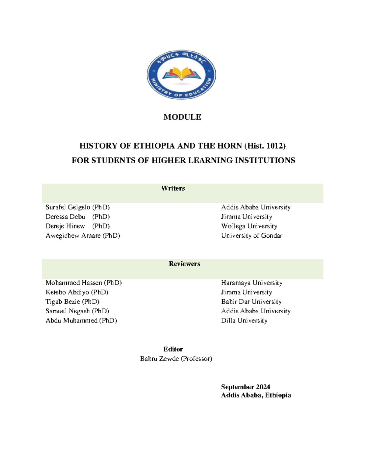 Hist. 1012 - Module on the History of Ethiopia and the Horn: A ...