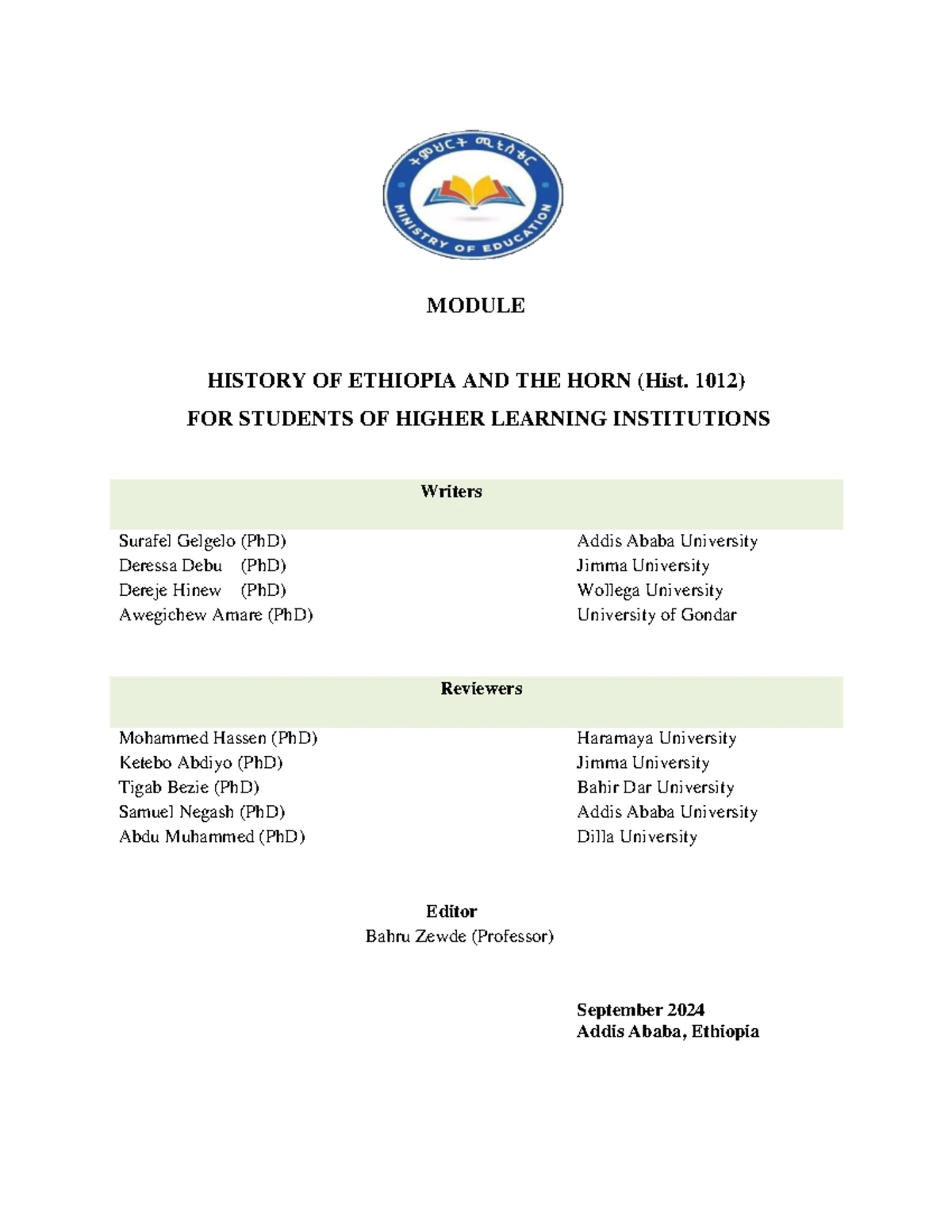 Hist. 1012 - Final Manuscript on the History of Ethiopia and the Horn ...
