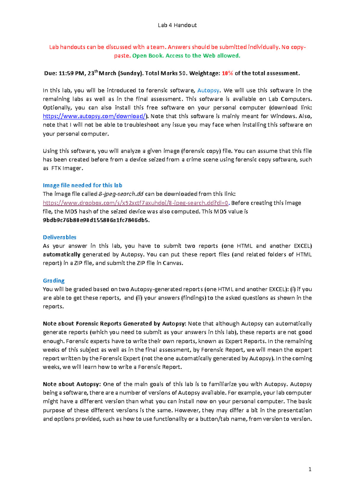 Week 5 Lab Handout: Forensic Analysis with Autopsy Software (Lab 4 ...