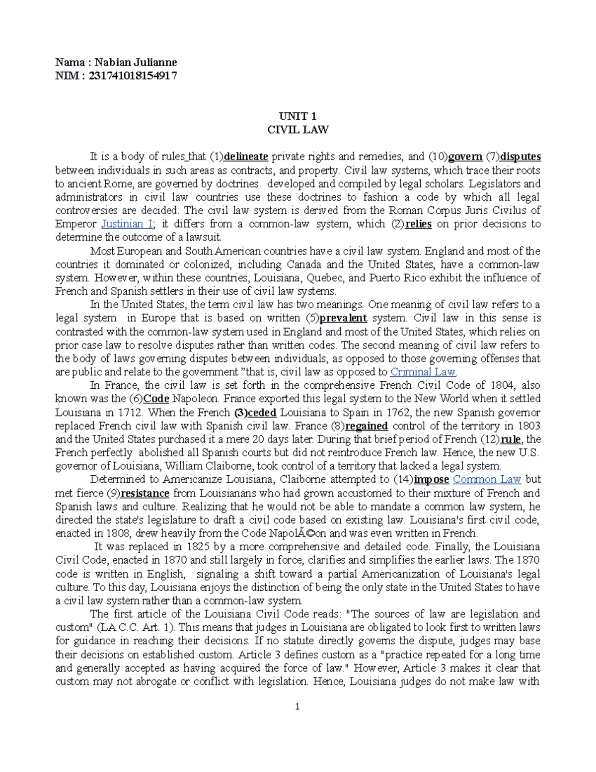 Unit 1: Overview of Civil Law Systems and Their Features - Studocu
