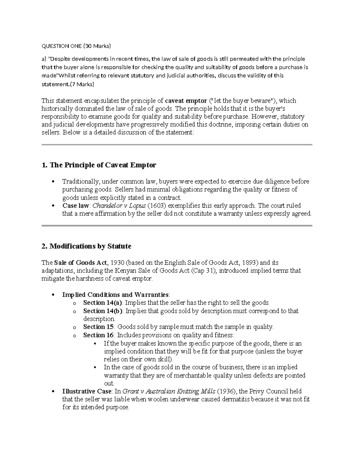 Legal Analysis of Caveat Emptor and Contractual Obligations in Sale of ...