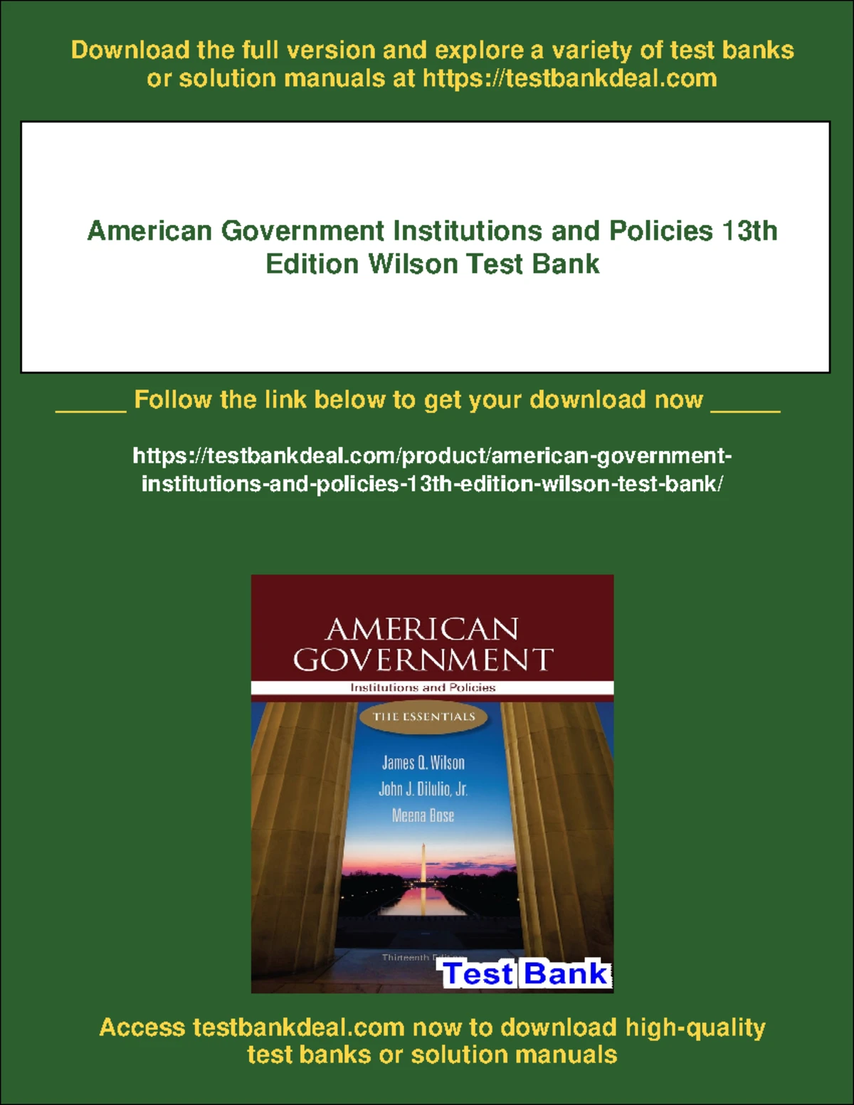 10647 - American Government and Politics Today 16th Edition Test Bank ...