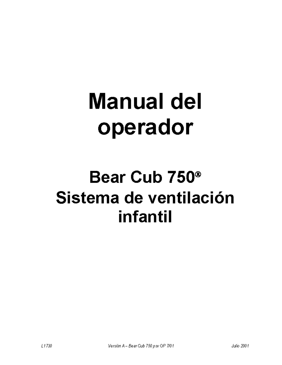 Manual del Operador Bear Cub 750 psv L1730 - Versión A (Julio 2001) - Document Preview