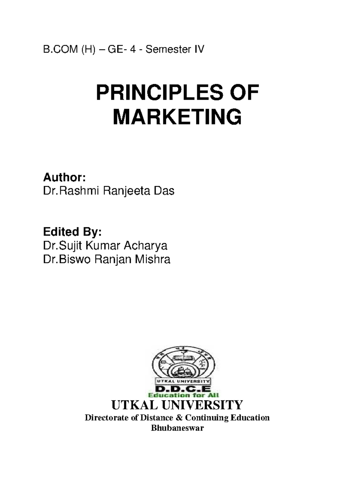 B.COM (H) - GE-4 Principles of Marketing - Study Notes for Semester IV ...