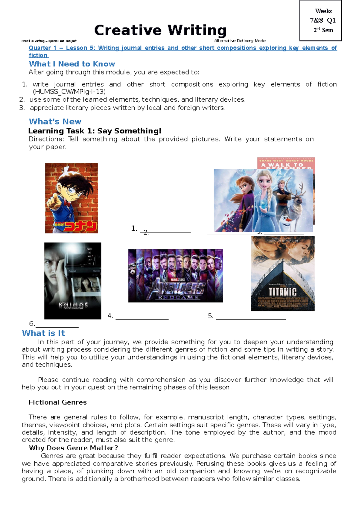Creative Writing Techniques - HUMSS_CW/MPlg-i-13 Q1 Lesson 5 - Document Preview