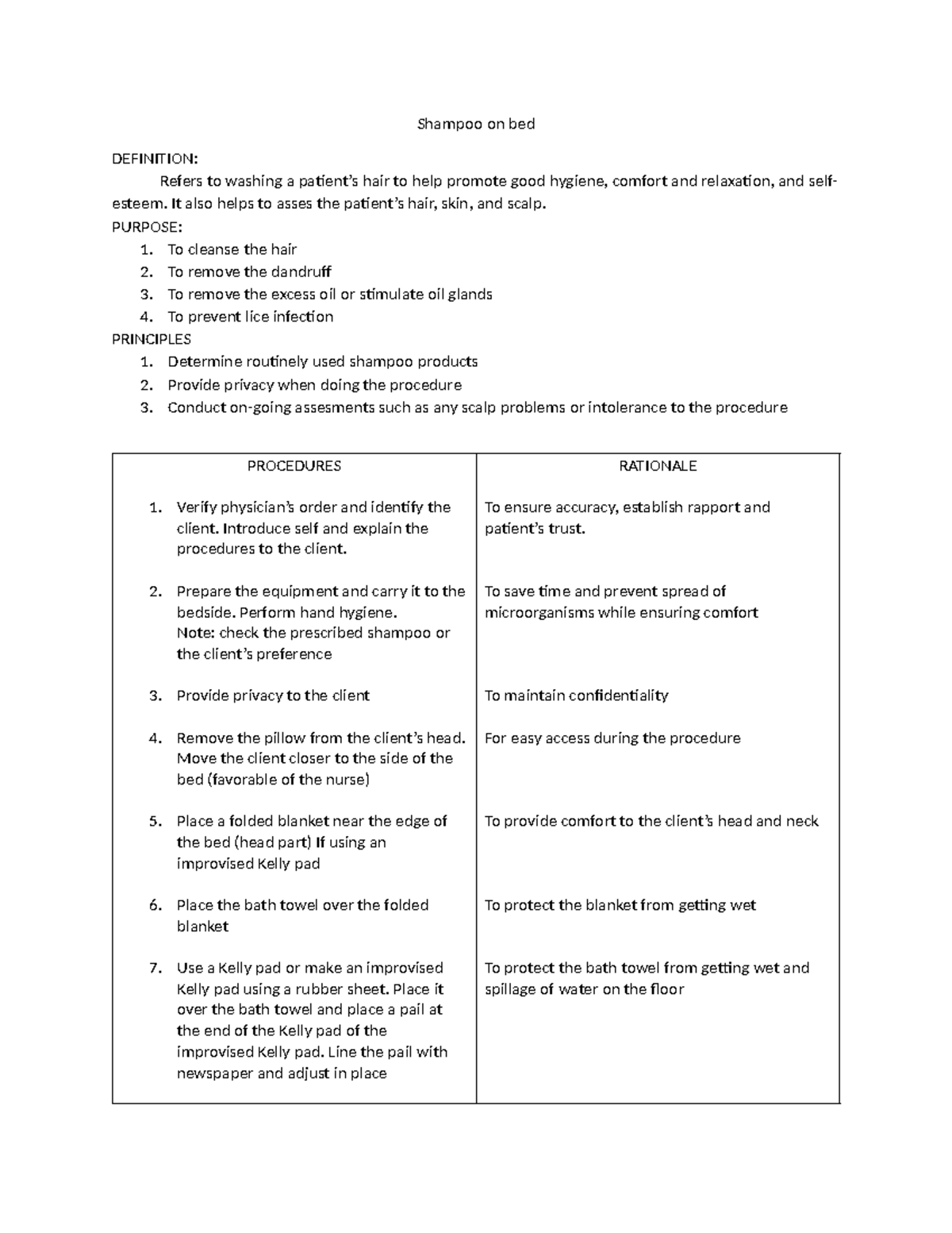 SEMI 2023 - Shampooing Procedures and Patient Care Guidelines - Studocu