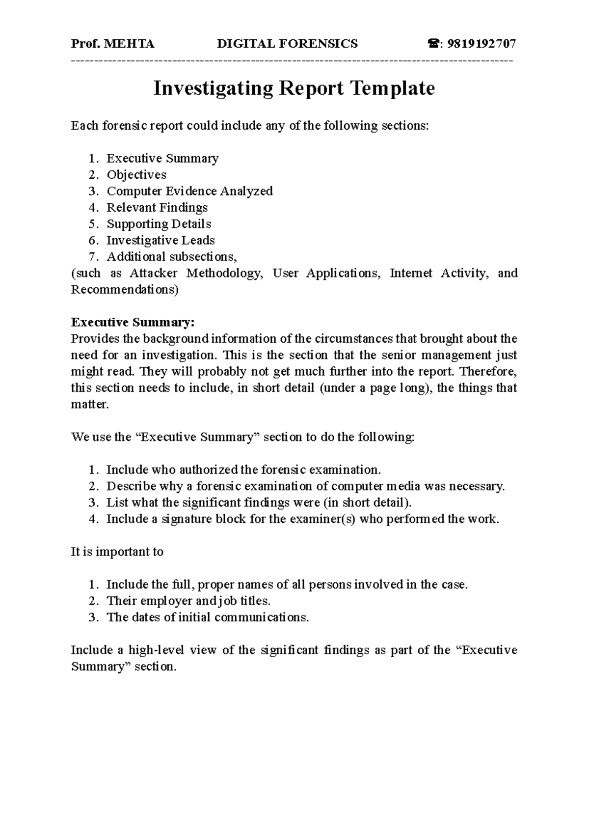 Prof. MEHTA DIGITAL FORENSICS 9819192707 Investigative Report Template ...