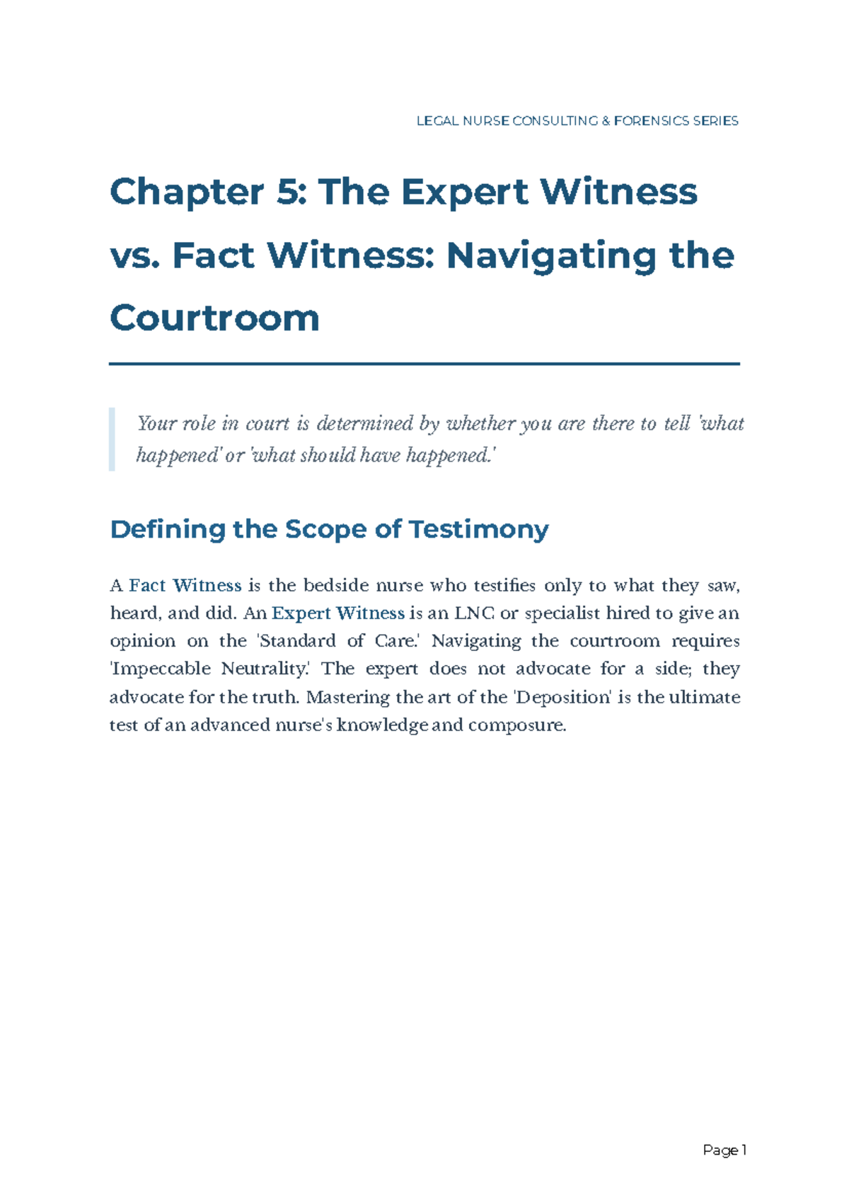 LNC 101: Chapter 5 - Expert vs. Fact Witness in Courtroom Dynamics ...