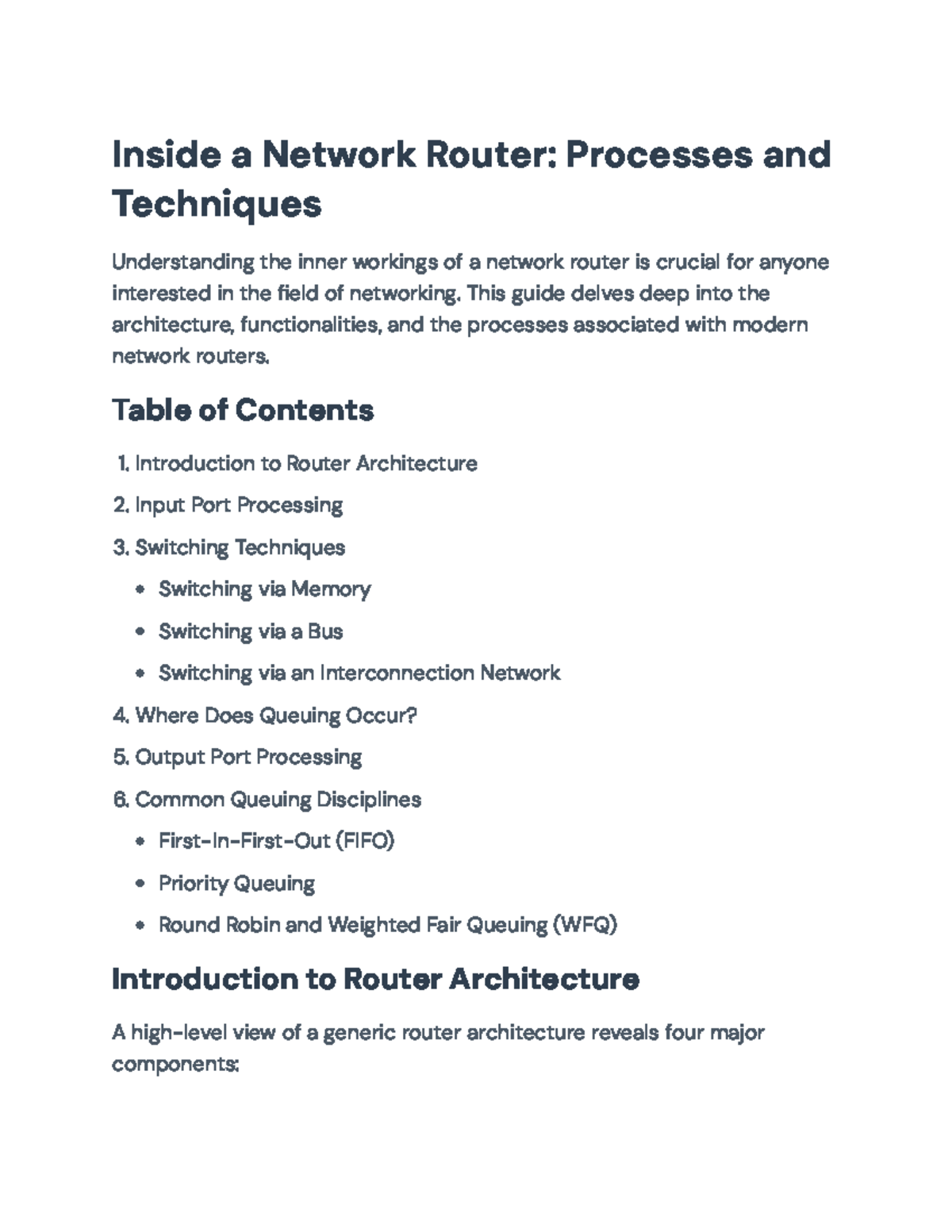 Understanding Network Routers: Architecture and Queuing Techniques ...