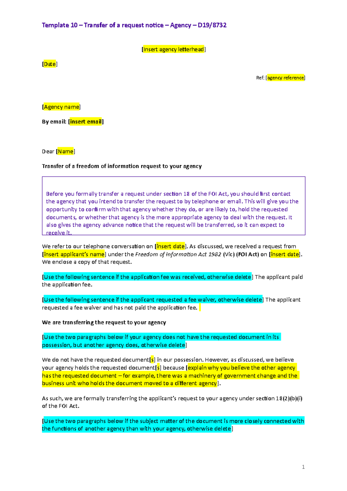 Template 10 Transfer of request notice Agency - Template 10 – Transfer ...
